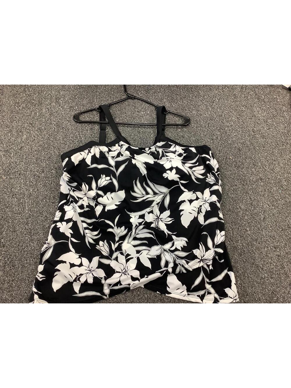 Black and White Floral Print Plus Size Tankini Swim Top 20W